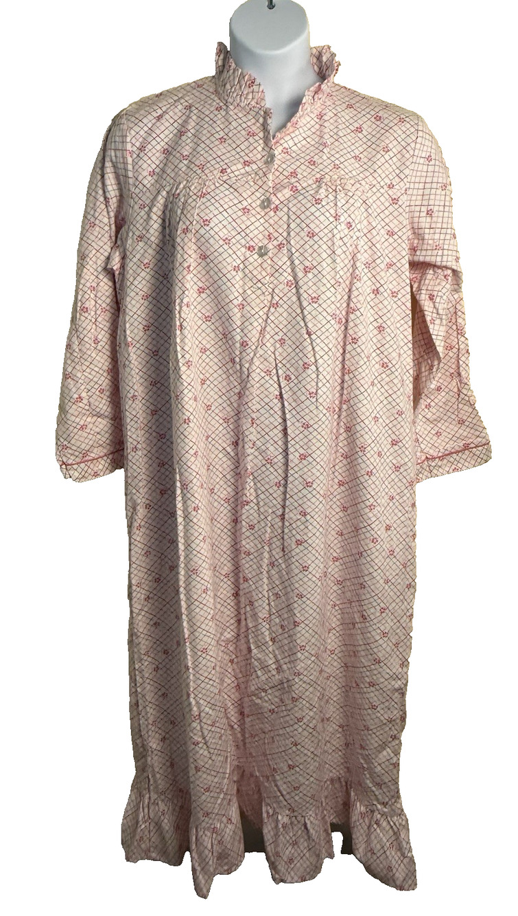 Vtg NWT Eyefuls Pink Plaid Floral Ruffle Flannel nightgown M L Cottagecore